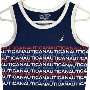 Nautica Kids Boys M 10/12 Blue Red White‎ Logo Print Tank Top Shirt